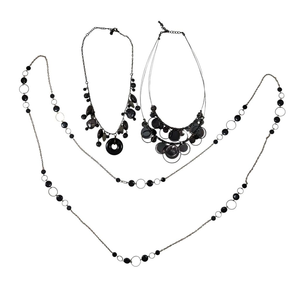 3pc Lot Goth Statement Necklaces Layering Chunky Black Silver Whimsygoth Grunge